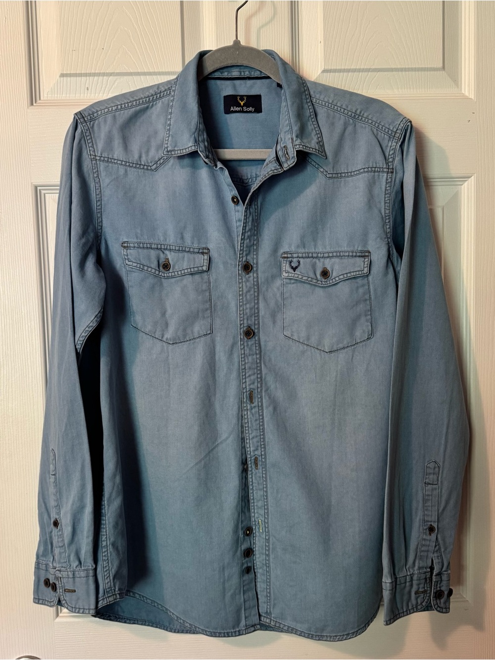 Allen Solly Light Blue Casual Denim-Style Button-Down Shirt